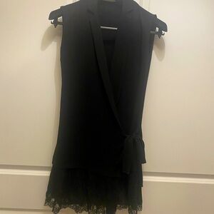 Sandro long vest dress with lace at the bottom in black